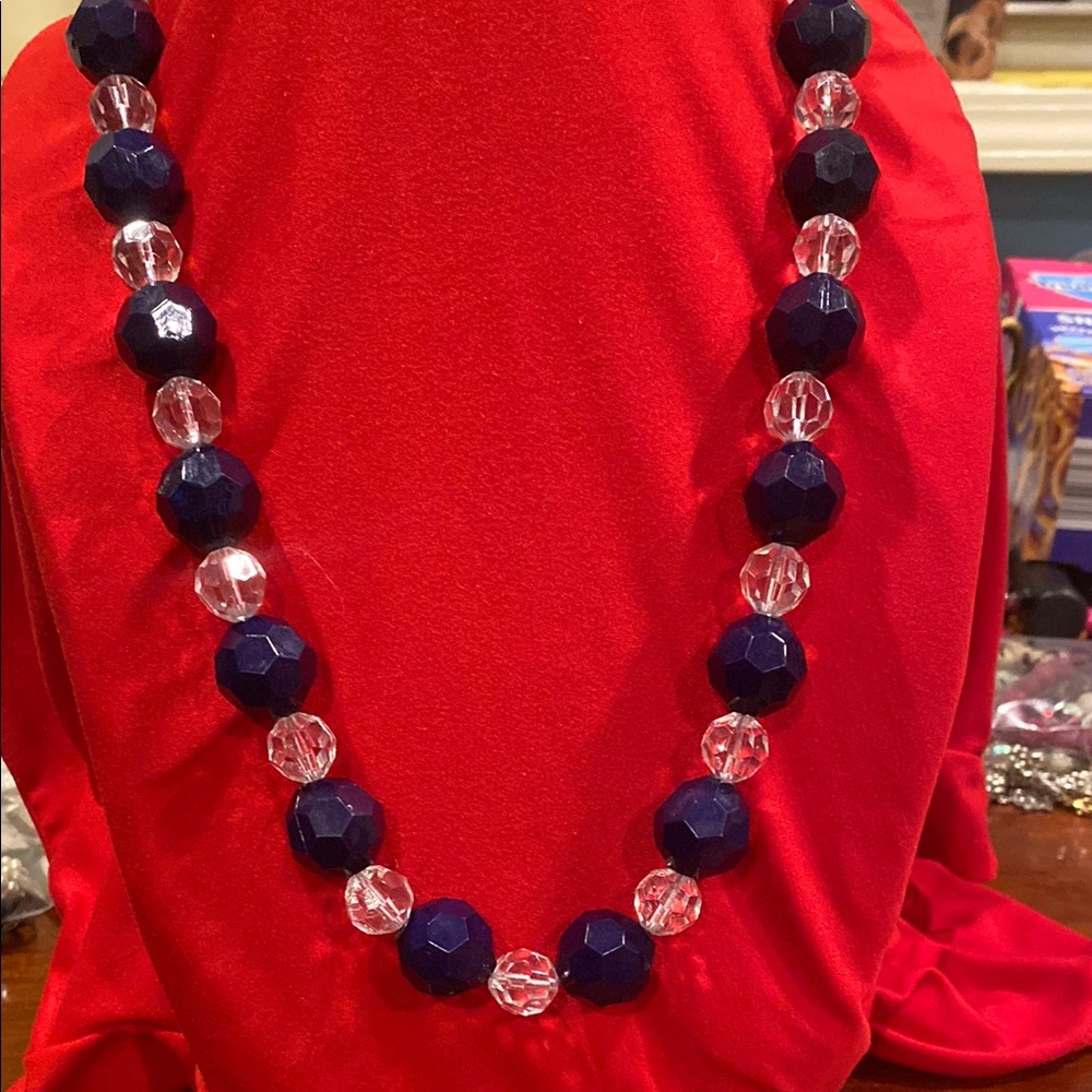Blue and Clear Beaded Necklace